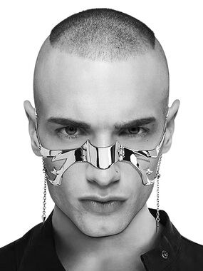 Cyberpunk Face Armor Mask | Futuristic Silver Nose Cuff | Avant Garde Fashion